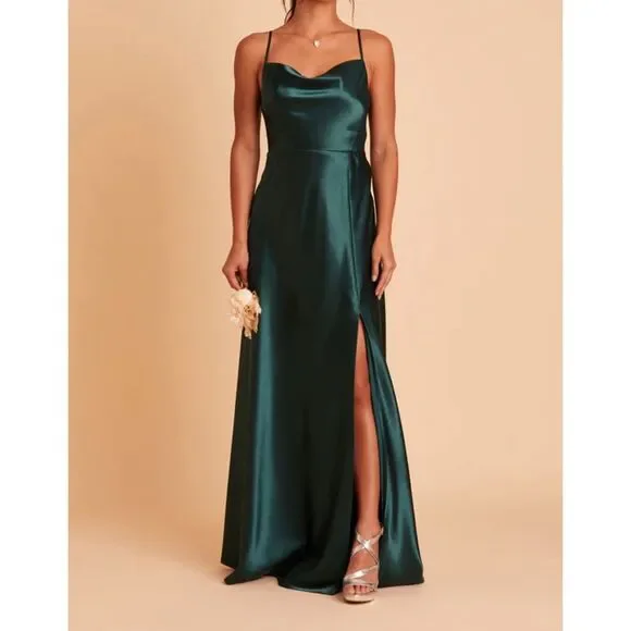 blue dress for baby girl Emerald Sexy Side Slit Silky Mismatched Soft Satin Mermaid Long Brides main image 1